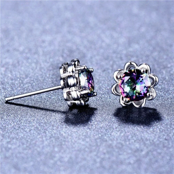 🍁 Round Colorful Micro Pave Zircon Stud Earrings for Women, EVGG1034 - Picture 3 of 5